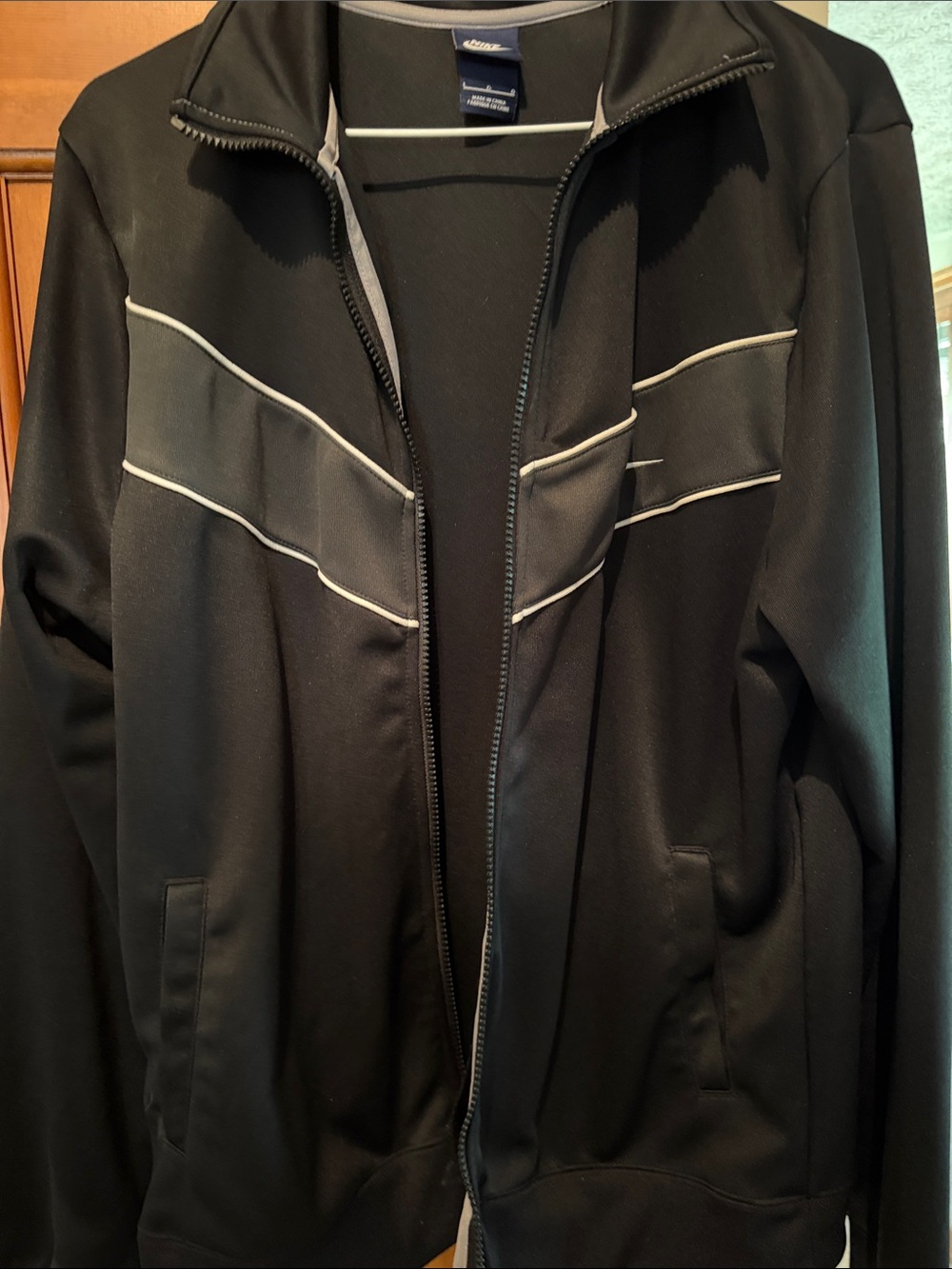Nike Black Bomber-Style Track Jacket with Gray Piping